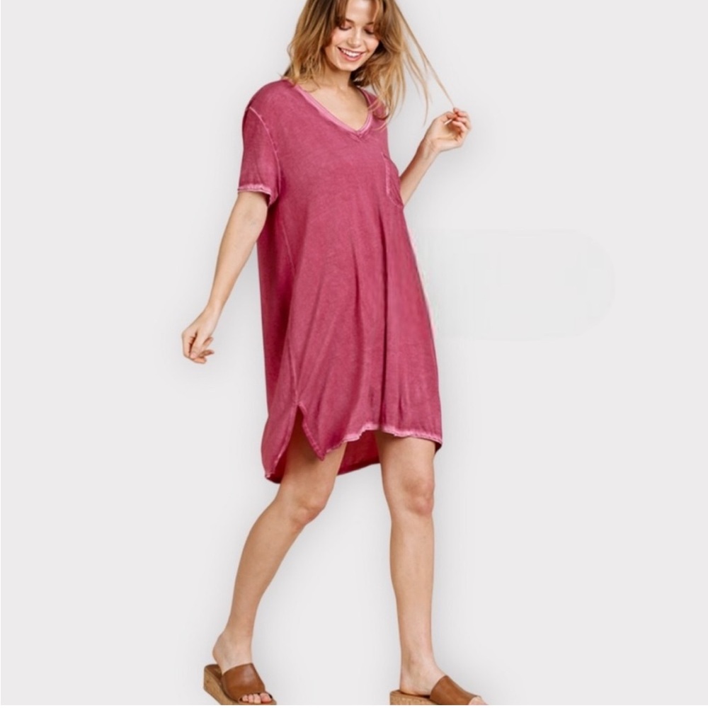 Soft Oversized Wine Washed Tee Dress Size Small NWT